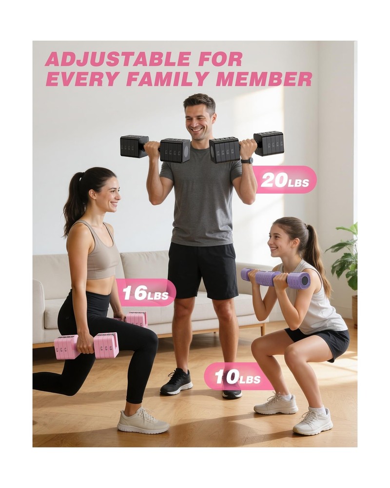 Rendpas Adjustable Dumbbell Set of 2, 1-Sec Quick-Adjust Dual-Lock Design Han...