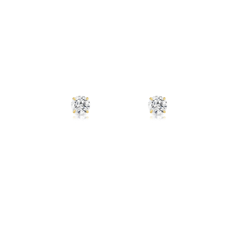 14K Solid Yellow/White Gold Round CZ Stud Earrings Basket Setting 2-10mm