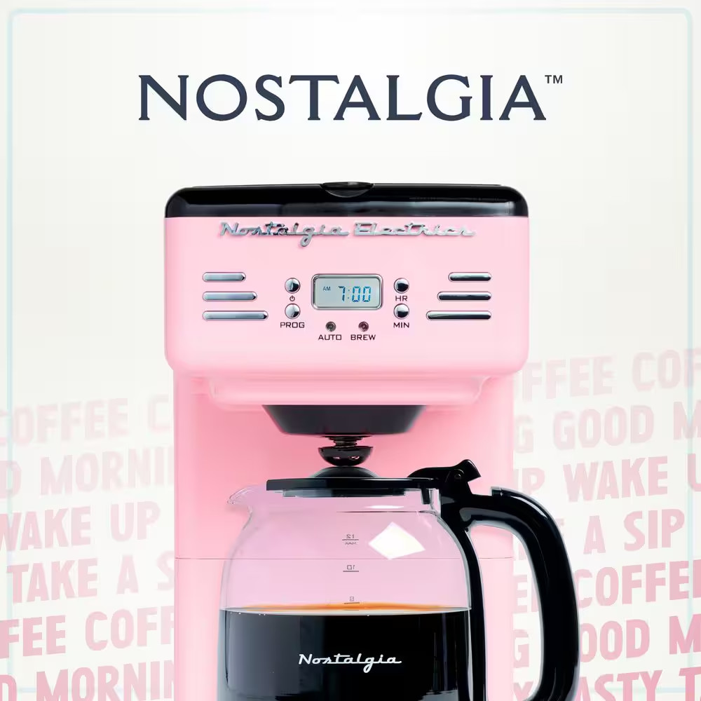12 Cup Pink Drip Coffee Maker with Reusable Filter