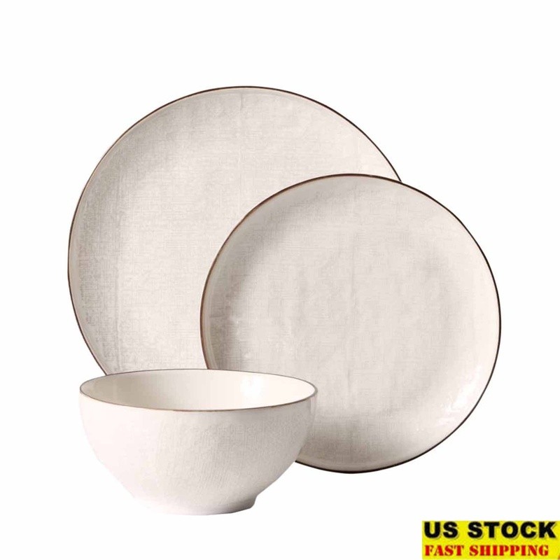 Stoneware Dinnerware Set 12PC Service Four Durable Microwave Dishwasher Safe New