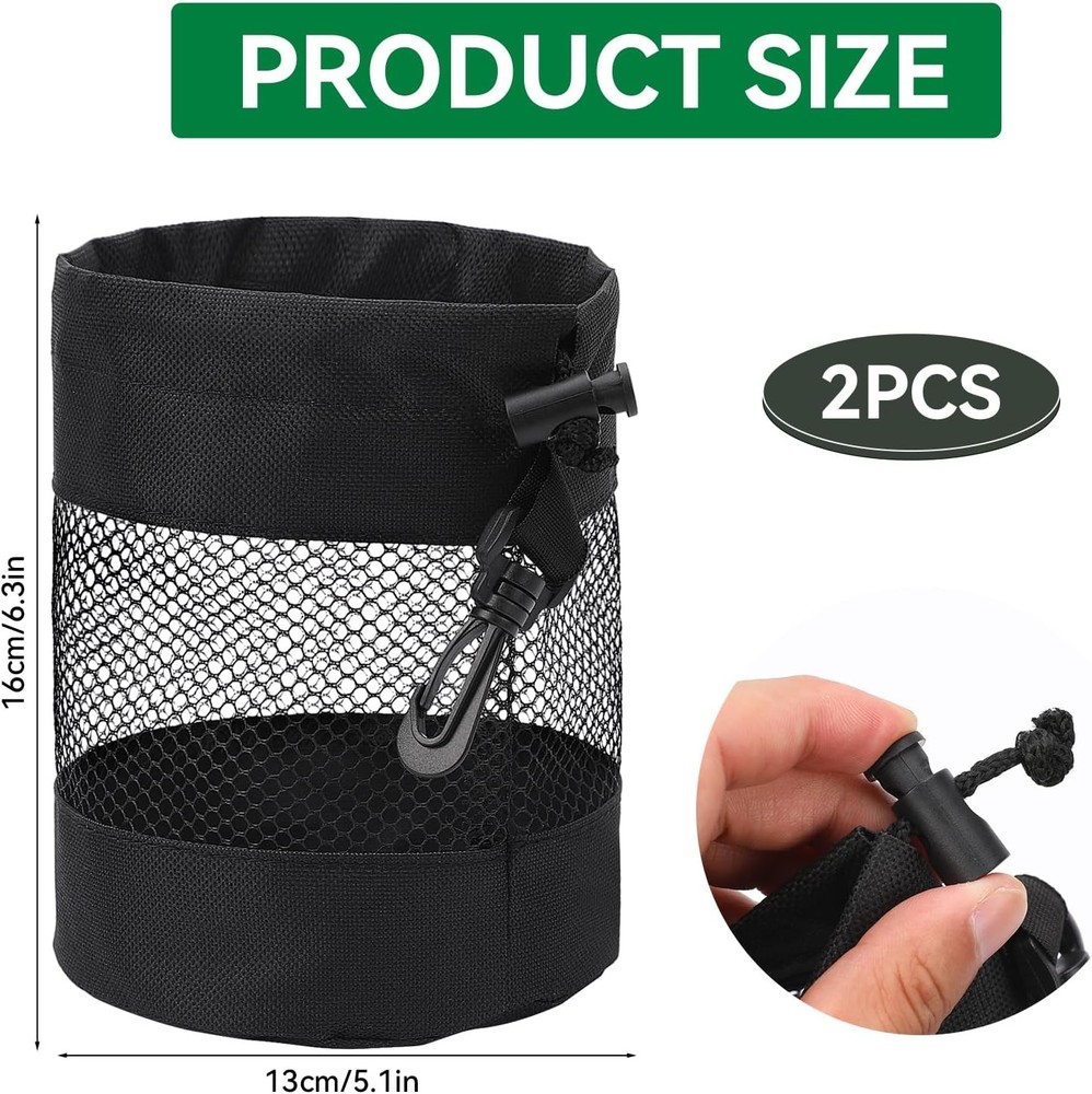2 Pcs Nylon Mesh Golf Ball Storage Bags with Drawstring, Organizer Pouch