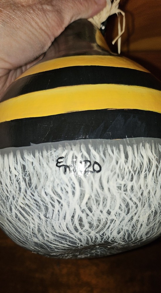 Hand painted, Beehive Gnome Gourd