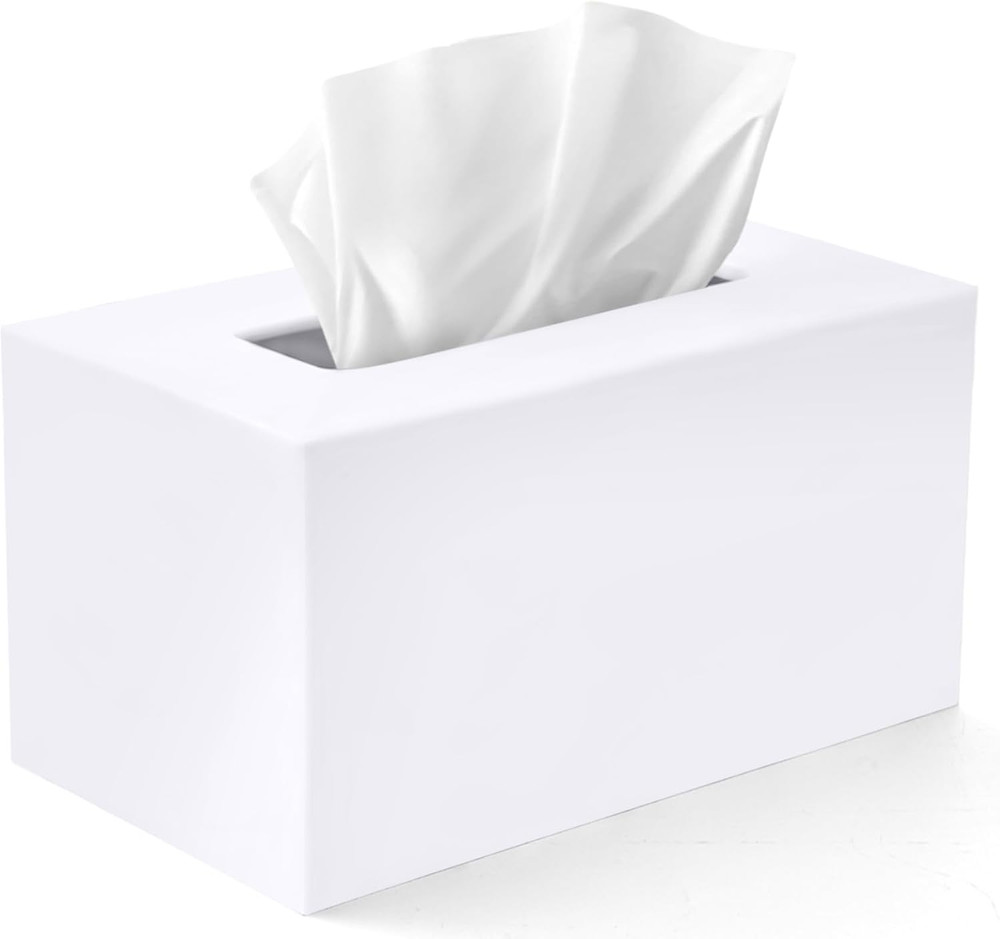 Rectangular Acrylic Tissue Box Cover for Kleenex - White Bathroom Decor