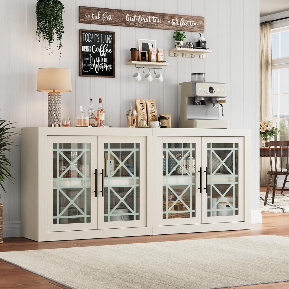 Sideboard with Glass Doors,Coffee Bar Cabinet for Storage,Kitchen Server Console