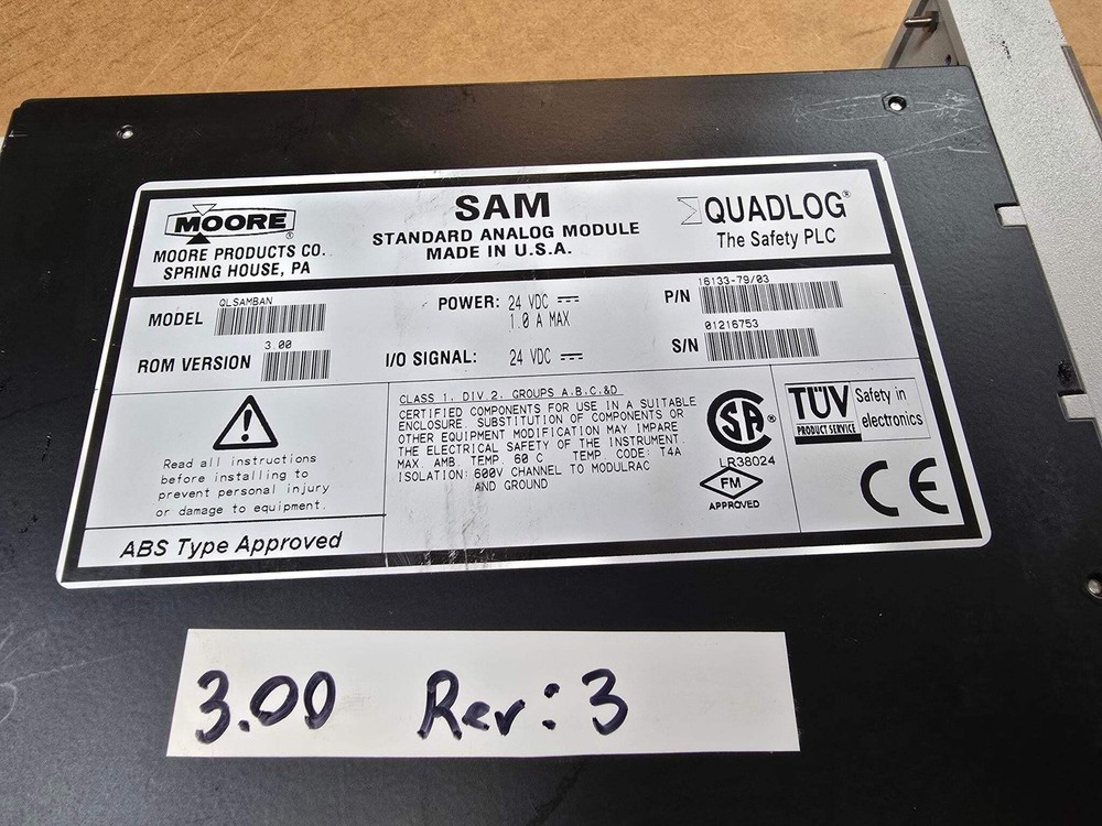 MOORE QLSAMBAN QUADLOG, ROM VERSION 3.00, REV: 3, SAM STANDARD ANALOG MODULE, 24