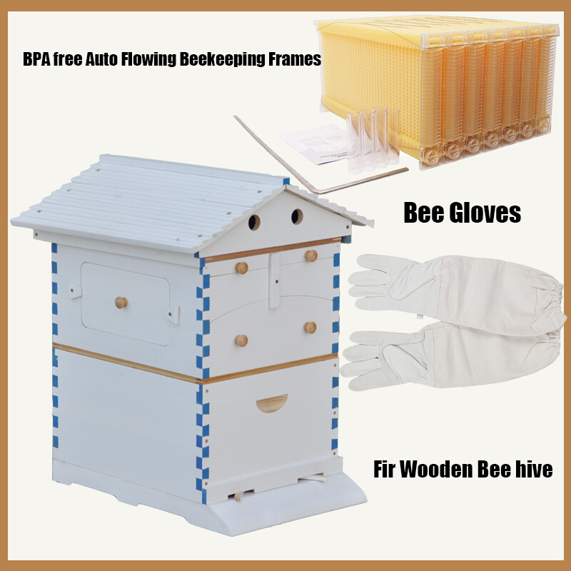 Painted White Auto Shedding Beehives House Boxes+7 Plastic Beekeeping Frames