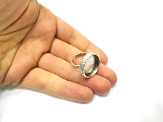 Hammered Ring Blank Setting Base Bezel inlay Backs Cabochon Antique Silver