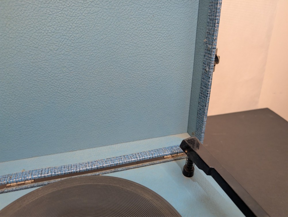 VTG Decca Portable Record Player Solid State Tested & Works Great See Video Blue