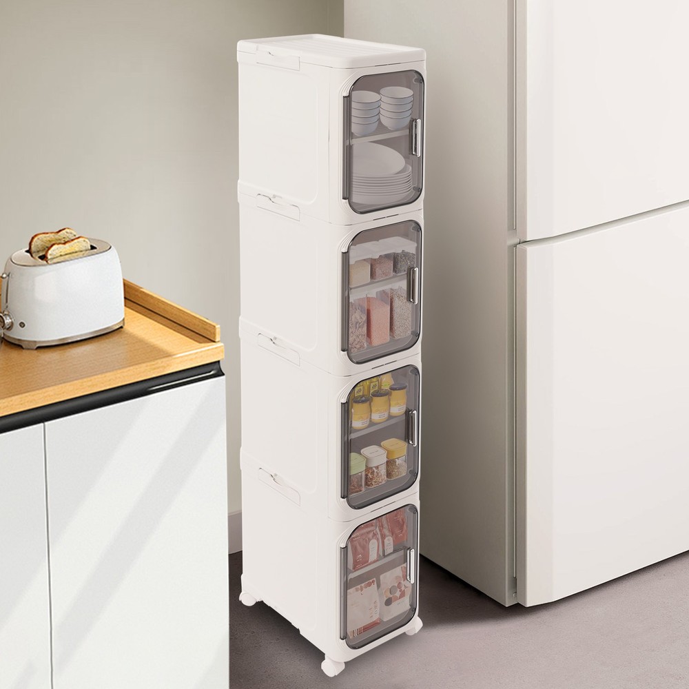 4-Tier Slim Bathroom Storage Cabinet with Wheels, Space-Saving Design