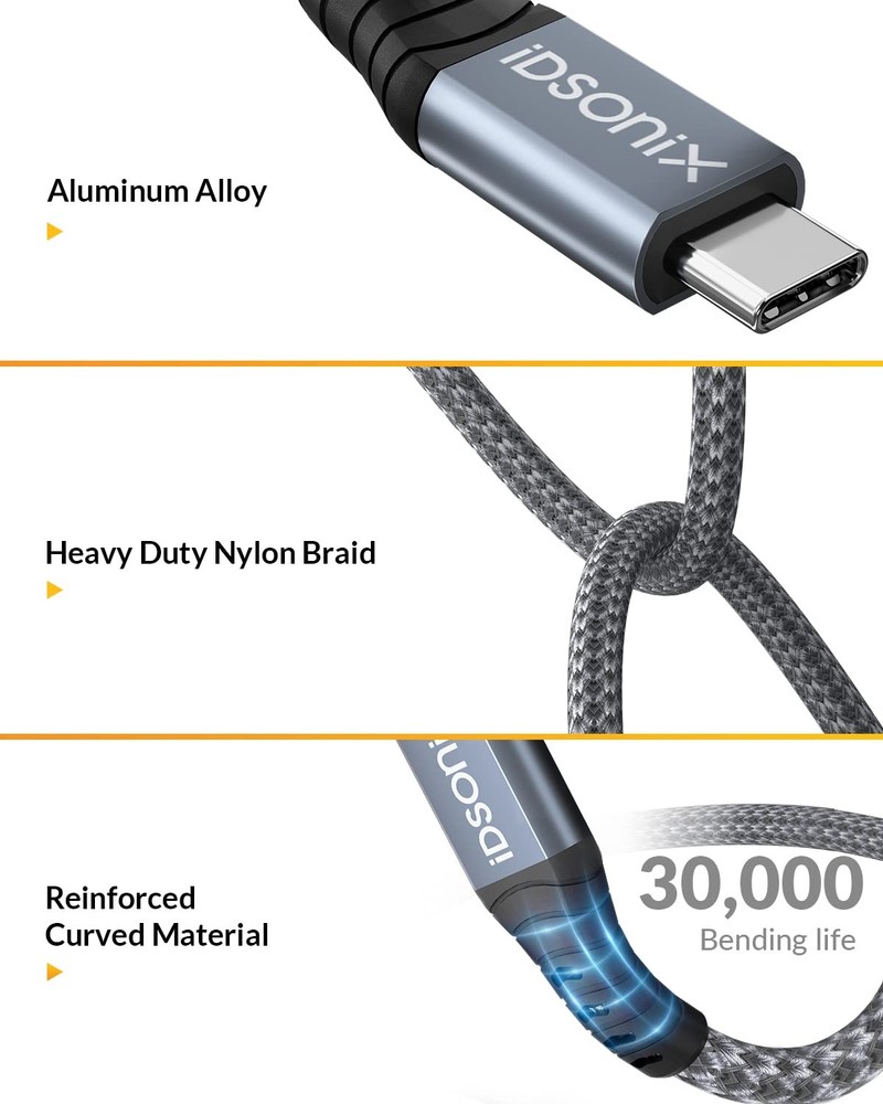 2.6FT USB C Cable 40Gbps Data Single 8K Dual 4K Display PD 100W LShaped