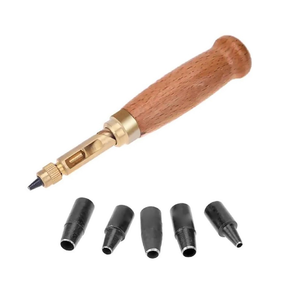Wood+Brass Adjustable Automatic Belts Screw Puncher Tool For Leather Belts