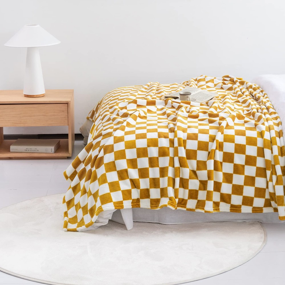 LOMAO Throw Blankets Flannel Blanket with Checkerboard Grid Pattern Soft Thro...