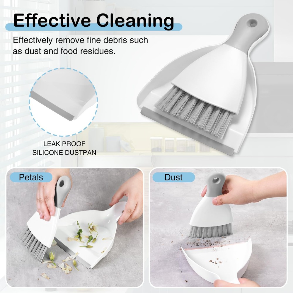 NACENA Mini Dustpan & Brush Set Compact White Gray