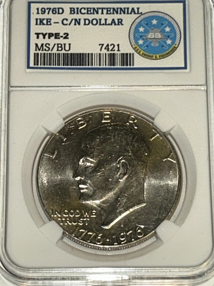 1976-D / IKE DOLLAR - USS EISENHOWER (COMMEMORATIVE KEEPSAKE SLAB) TYPE-2 BU/MS