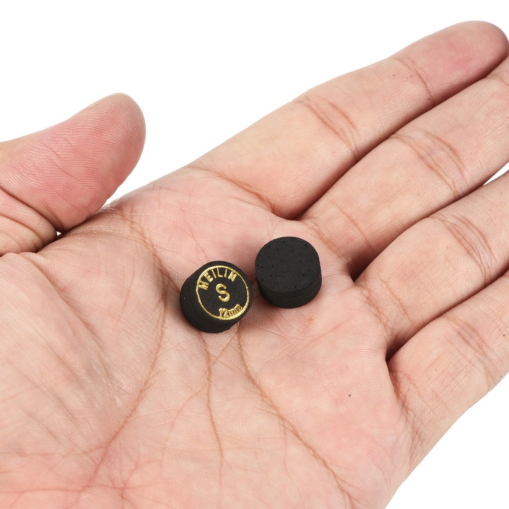 2Pcs 12mm Pool Cue Tips Soft Laminated Glue-on Billiard Stick Tips, Black