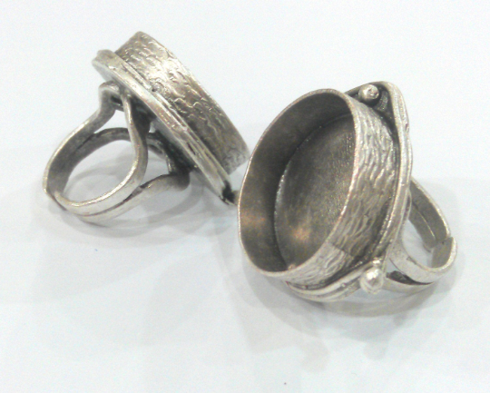 Round Ring Blank Setting Base Bezel Cabochon Antique Silver Plated Brass G9637