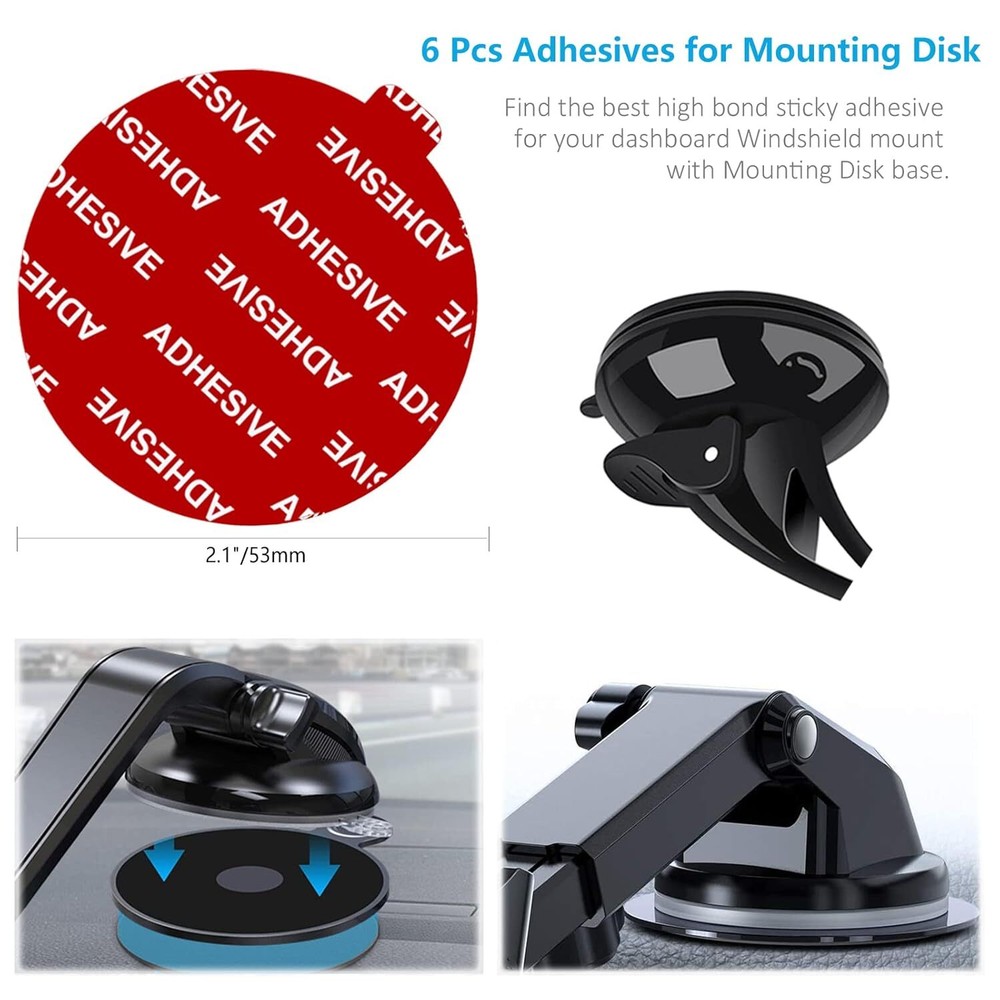 6 Pack Dashboard Pad Mounting Disk Adhesive for Suction Cup Car Phone Holder