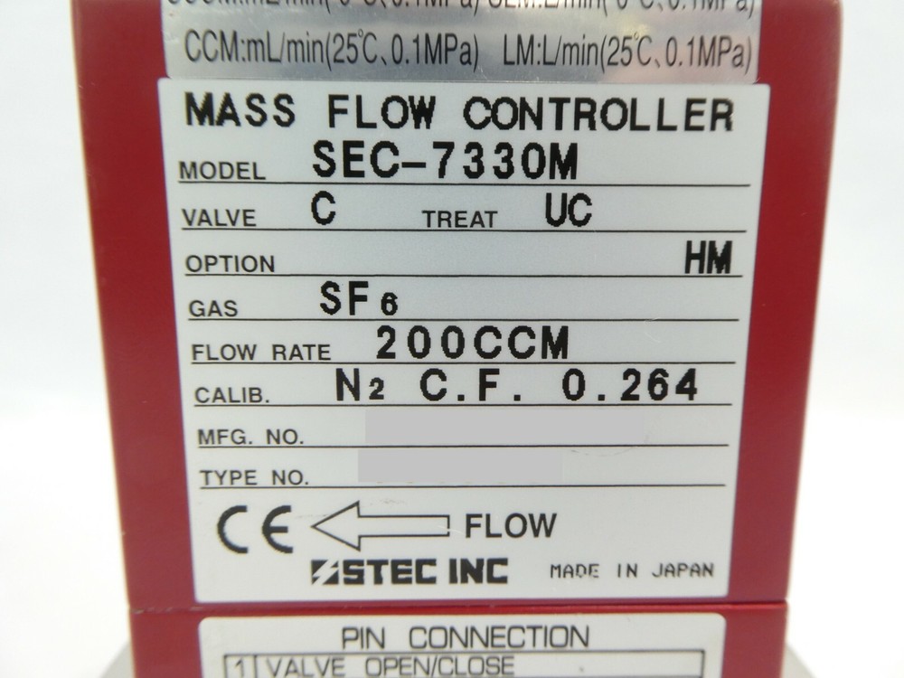STEC SEC-7330M MFC Mass Flow Controller SEC-7330 200 CCM SF6 Working Spare