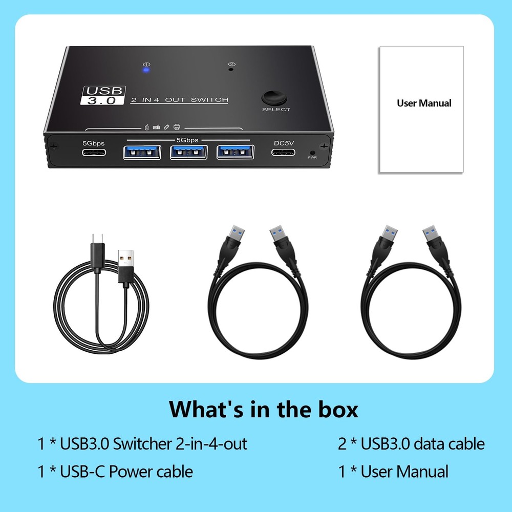 USB Switcher 2 Computers Sharing - 5Gbps USB 3.0 Switch Share 4 Port Devices,...