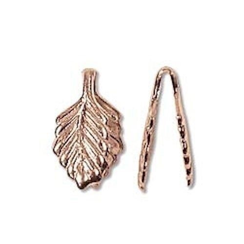 Bail, 12 Small Copper Plated 5x10mm Fold Over Glue on Leaf Bails *