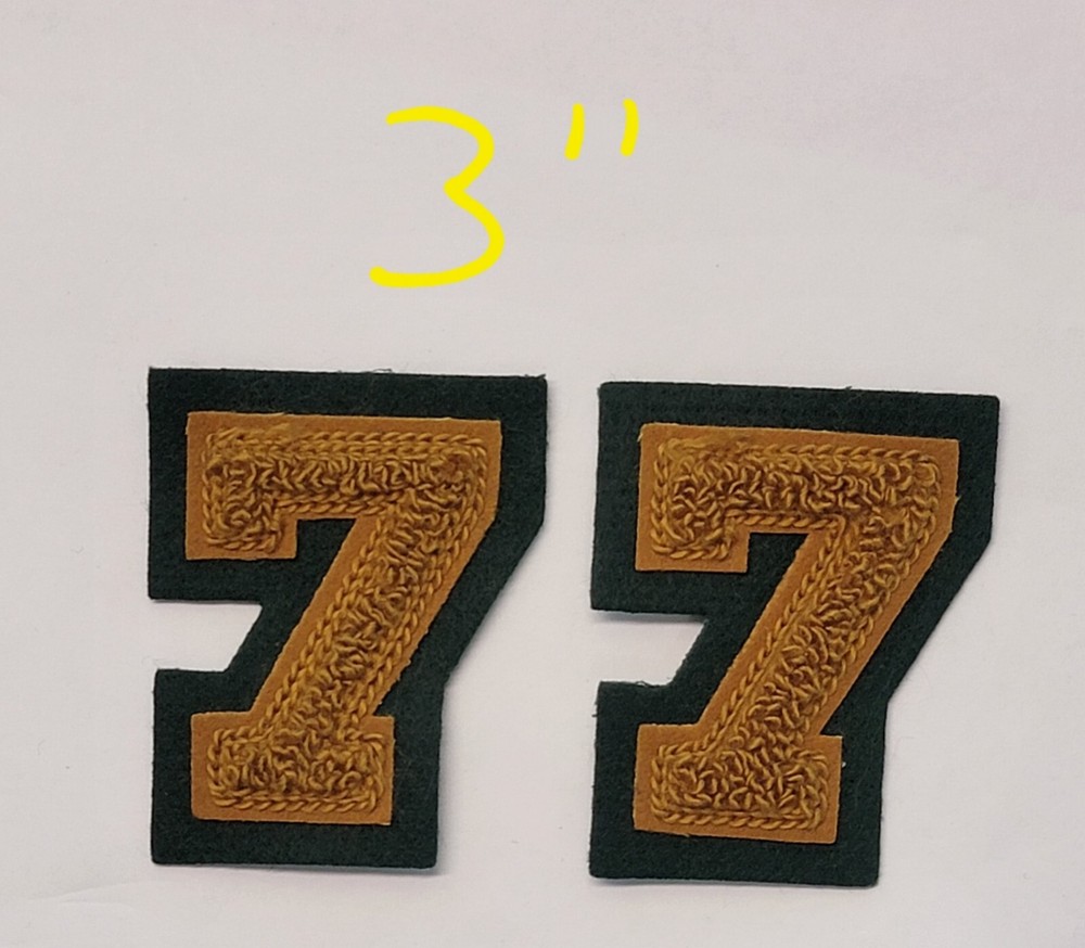 #77 Varsity Letterman Jacket Felt Patch tan Bronze? and green 3"