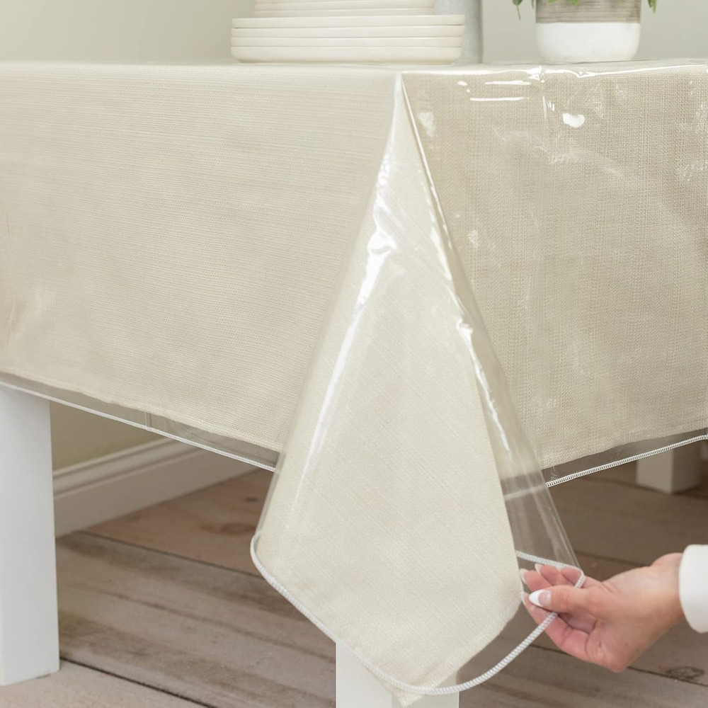 Heavy Duty Clear Plastic 100% Waterproof Tablecloth Protector, Vinyl Table Cloth
