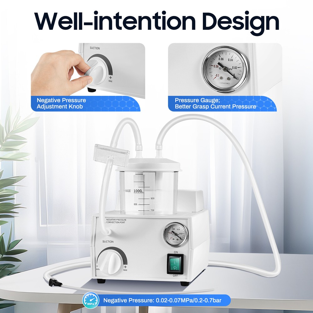 Portable suction machine with ≥11L/min flow rate, adjustable negative pressure