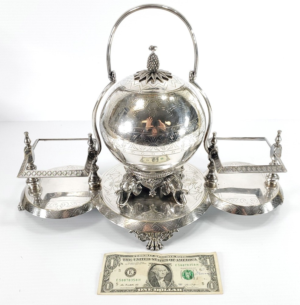 Fancy Antique Silverplate Serving Piece with Elephant Design