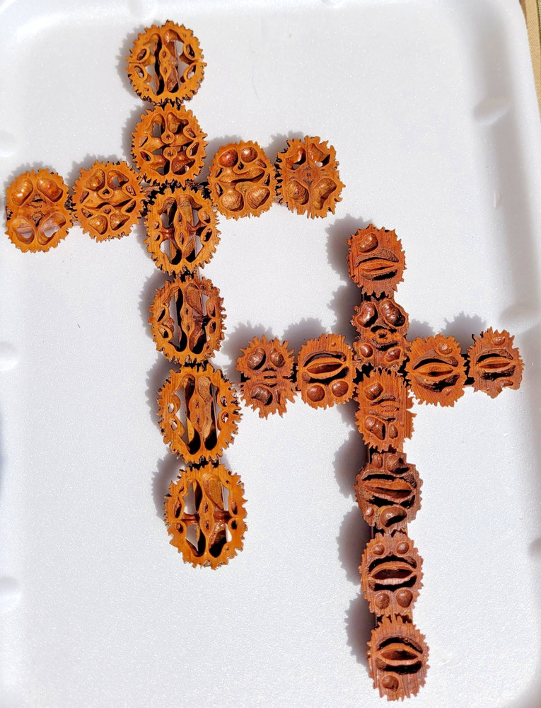 FOLK ART SLICED WALNUT SEED CROSSES
