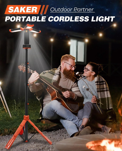 Saker Portable Camping Light with Stand 73.2" Rechargeable Work Orange