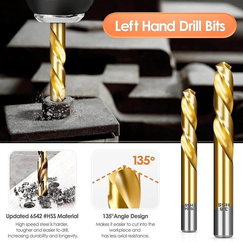 14-Pcs Reverse Cobalt HSS Screw Extractor & Left Hand Drill Set - Easy Out Tool
