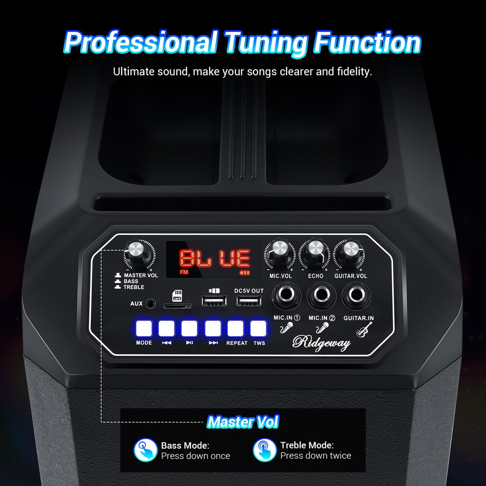 5000W 8"Portable Bluetooth Line Array DJ/PA Speaker System w/2 Wireless Microphe