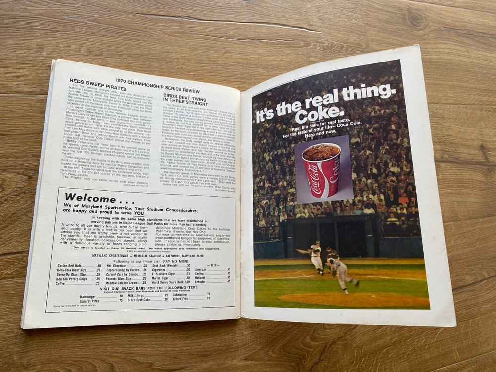 1970 Cincinnati Reds at Baltimore Orioles World Series Baseball Program Unmarked