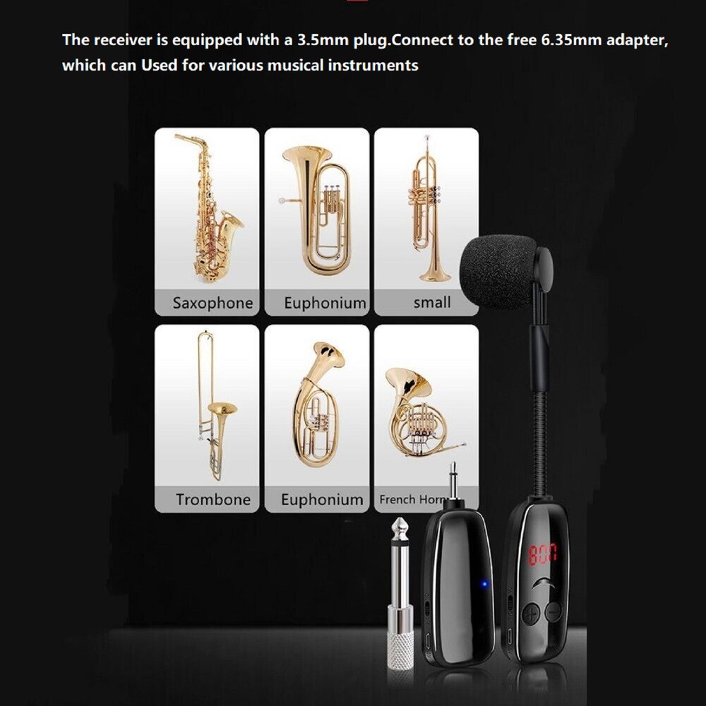 Microphone with Receiver Transmitter 50M Range Wireless For Trumpet Saxophone n