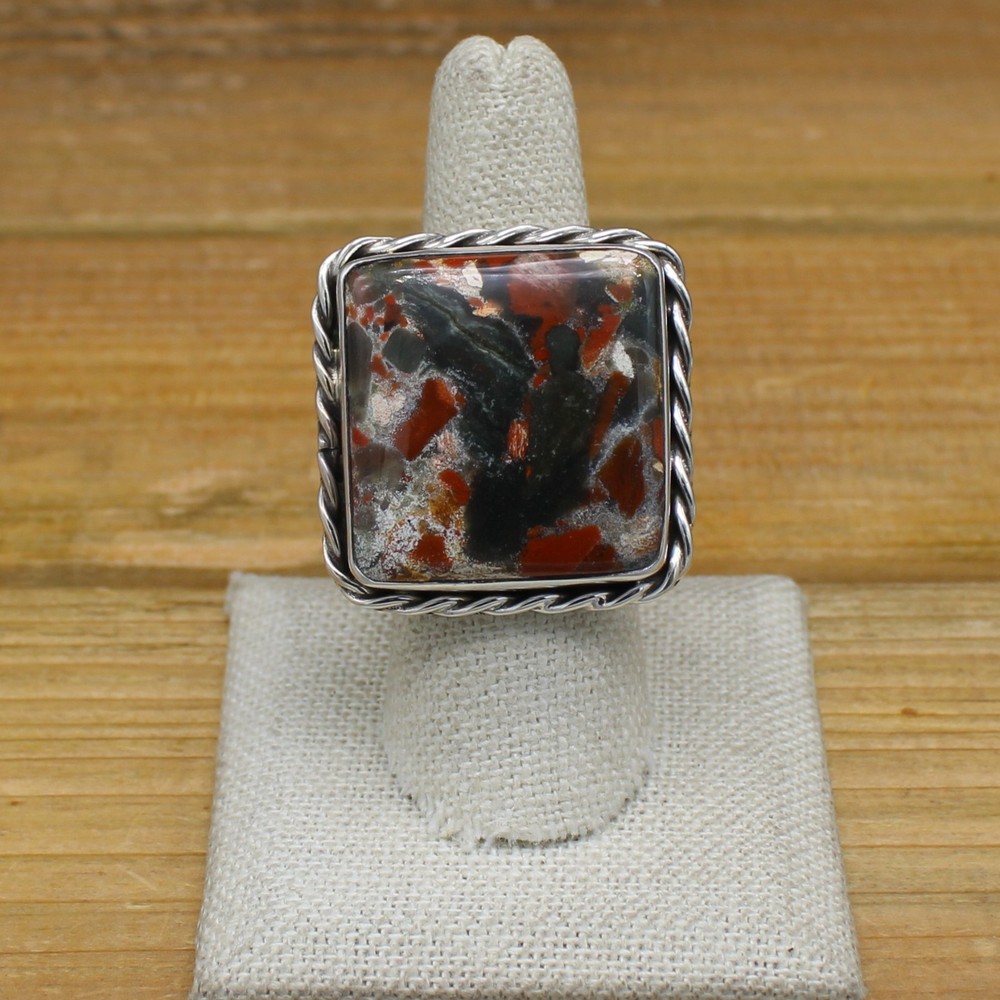 New Square Brecciated Jasper Ring by Jose Campos Size 8