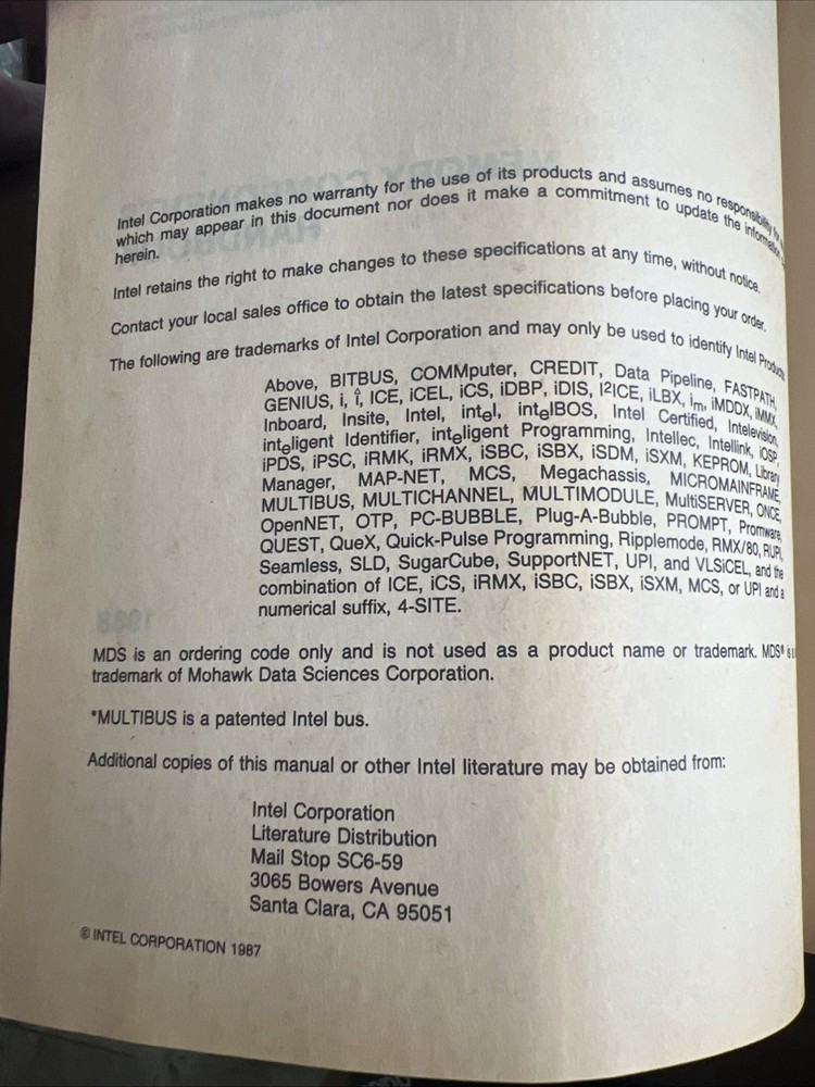 USED 1988 Intel Memory Components Handbook