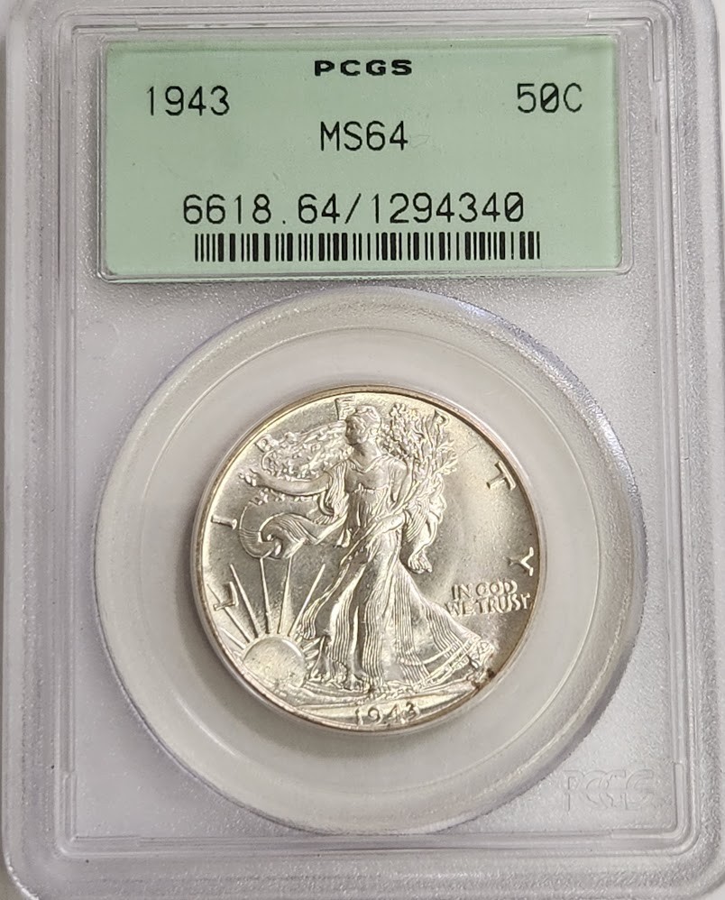 1943 Walking Liberty Half Dollar PCGS 64 OGH