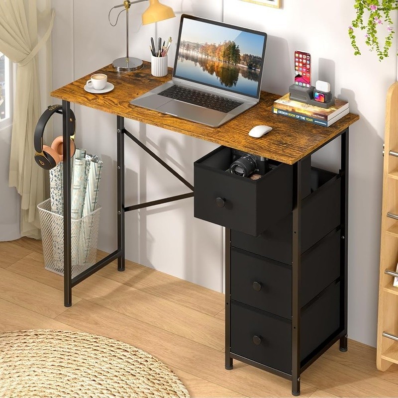 Small Office Desk 4 Drawers Storage Computer Table Easy Assembly Modern Design