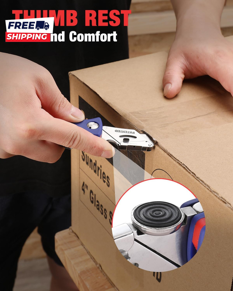 Folding Utility Knife, Quick-Change Box Cutter, Blade Storage in Handle with 5 E