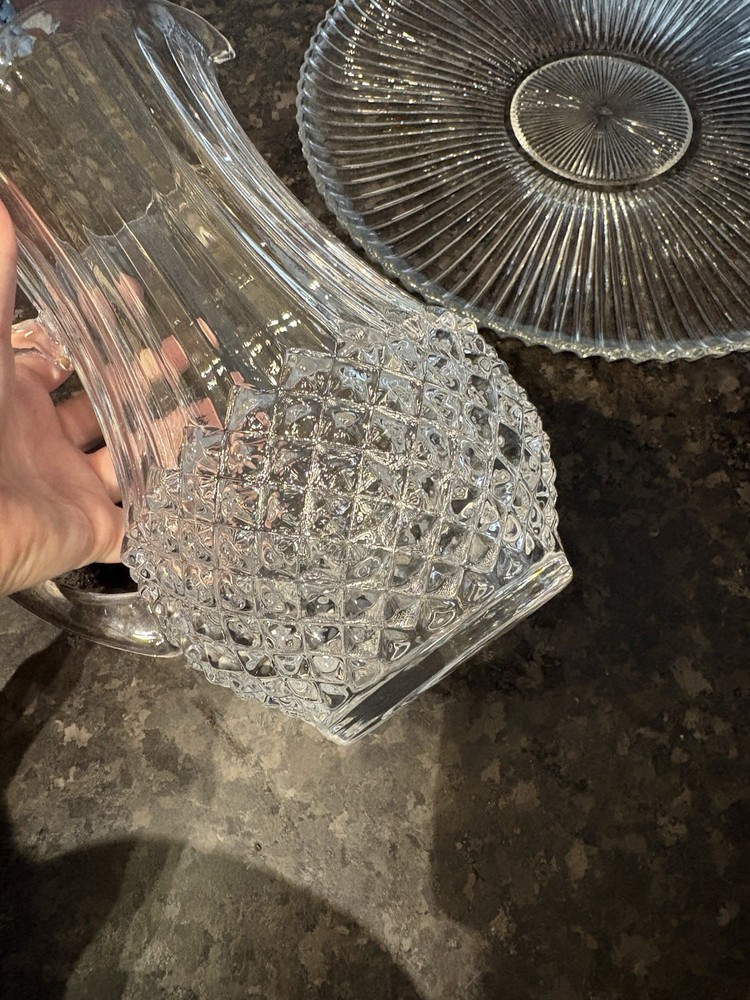 Vintage Glass Water Pitcher With Tray