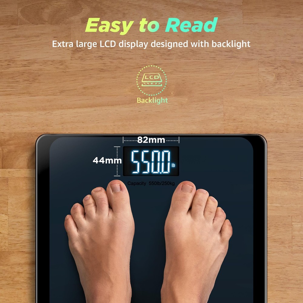 Digital Bathroom Scale 550lb Capacity, Large LCD Display, High Precision