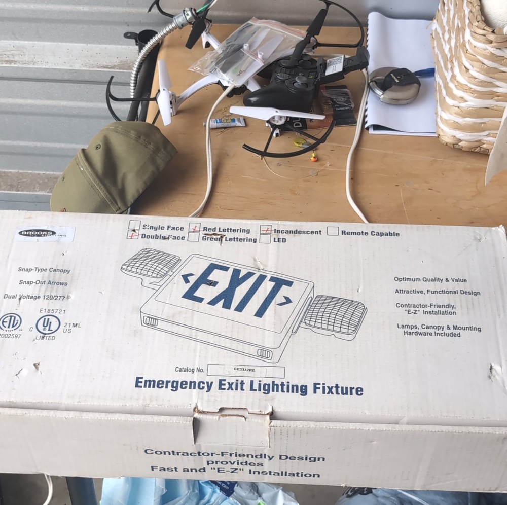 Brooks CEXU2RB Emergency Exit Light Double Face Red Letters Incandescent Plastic