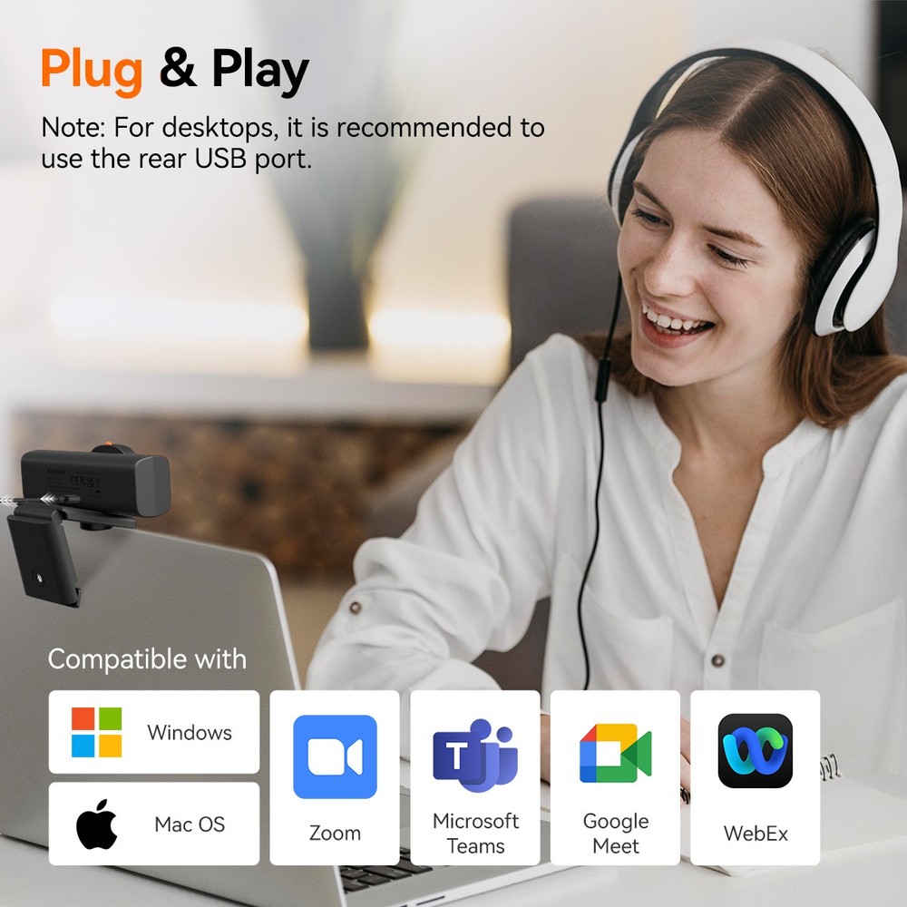 SVBONY 2K Web Cam for PC Computer Camera W/ Low-Light 3D Noise Reduction USB A-C