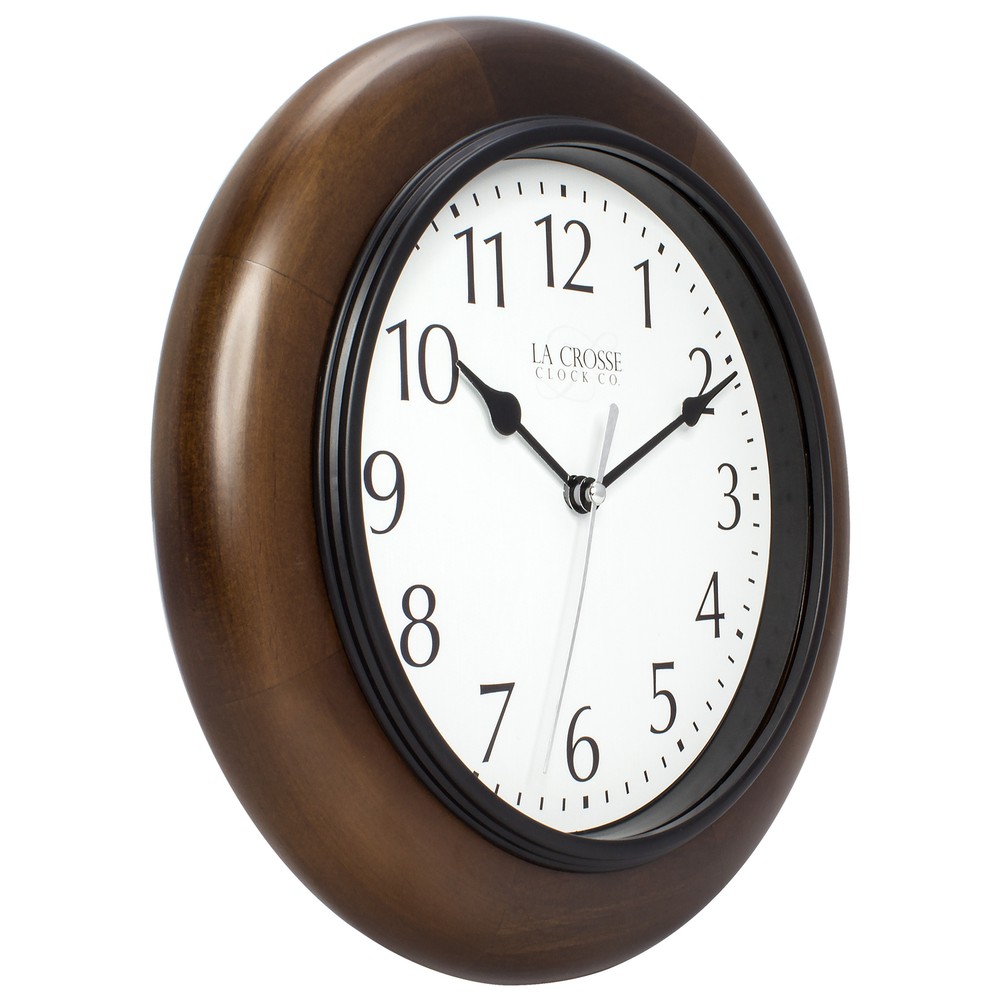404-2625 La Crosse Clock Co. 10" Brown Solid Wood Analog Wall Clock