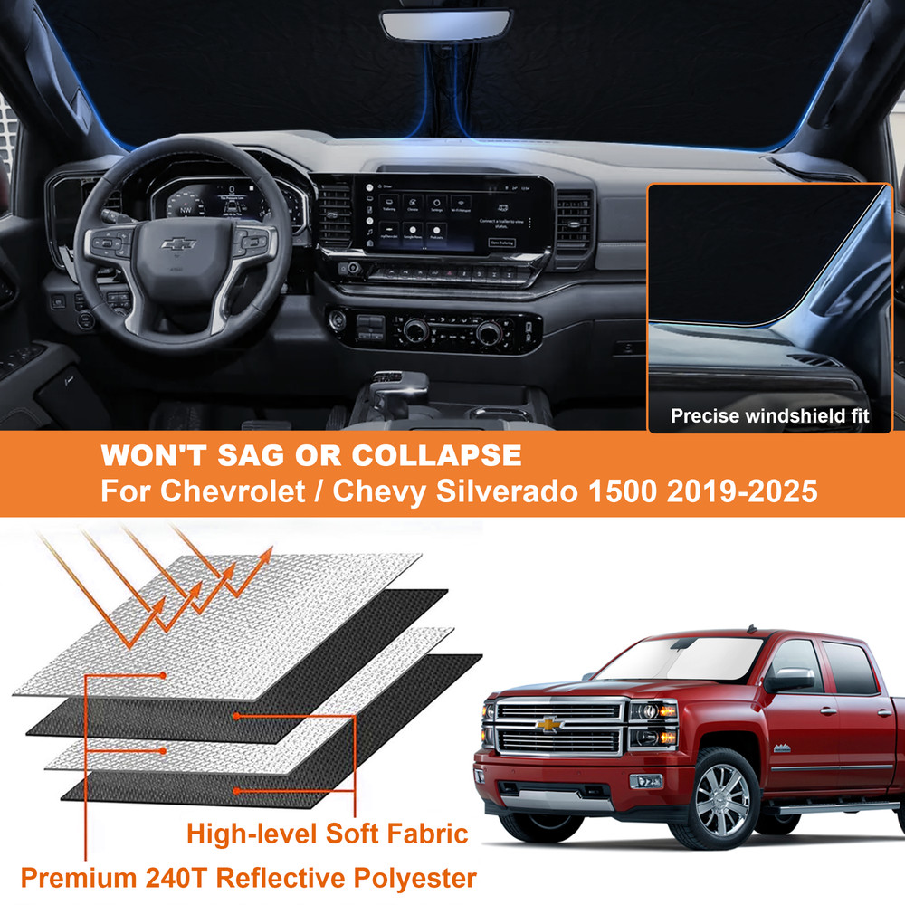 Front Windshield Foldable Sunshade Sun Shade Visor For Chevy Silverado 2019-2025