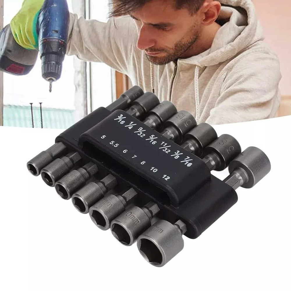 14PC POWER Nut Driver Drill Bit Set Socket Bit Adapter metric & SAE Socket for W