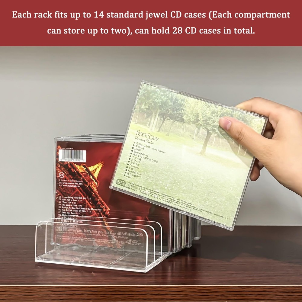 2 Pcs Clear Acrylic CD Holder, DVD/CD Display Rack & CD Storage Box & Vinyl...
