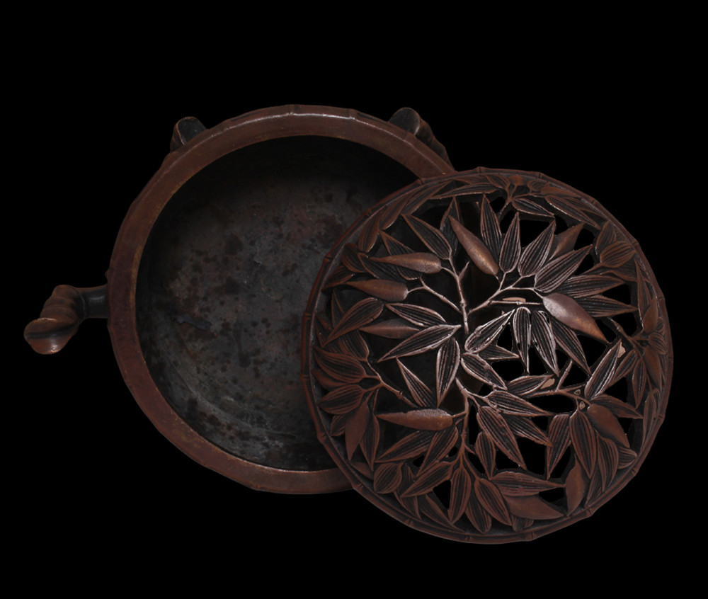 Da Qing Signed Chinese Copper Incense Burner w/bamboo