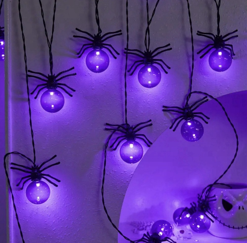 Spider Halloween Purple String Lights 16.5 Ft (198in) Battery Powered with Timer