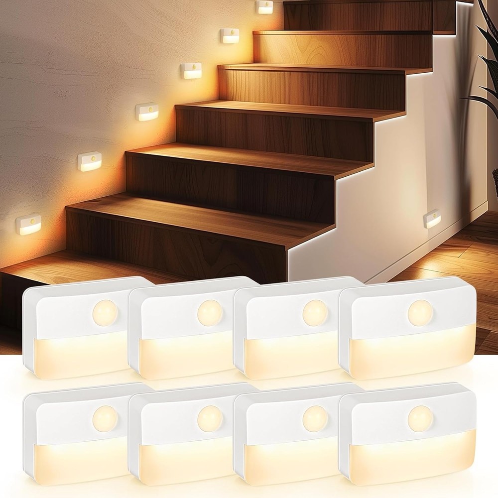 Versatile 8 Pack Wireless Indoor Lights - Motion Sensor Warm White Illumination